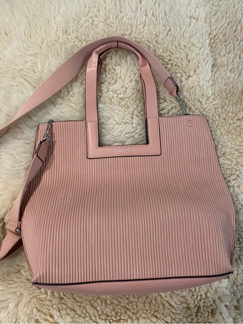 Calvin Klein Blush Pink Ribbed Tote with Removable Strap